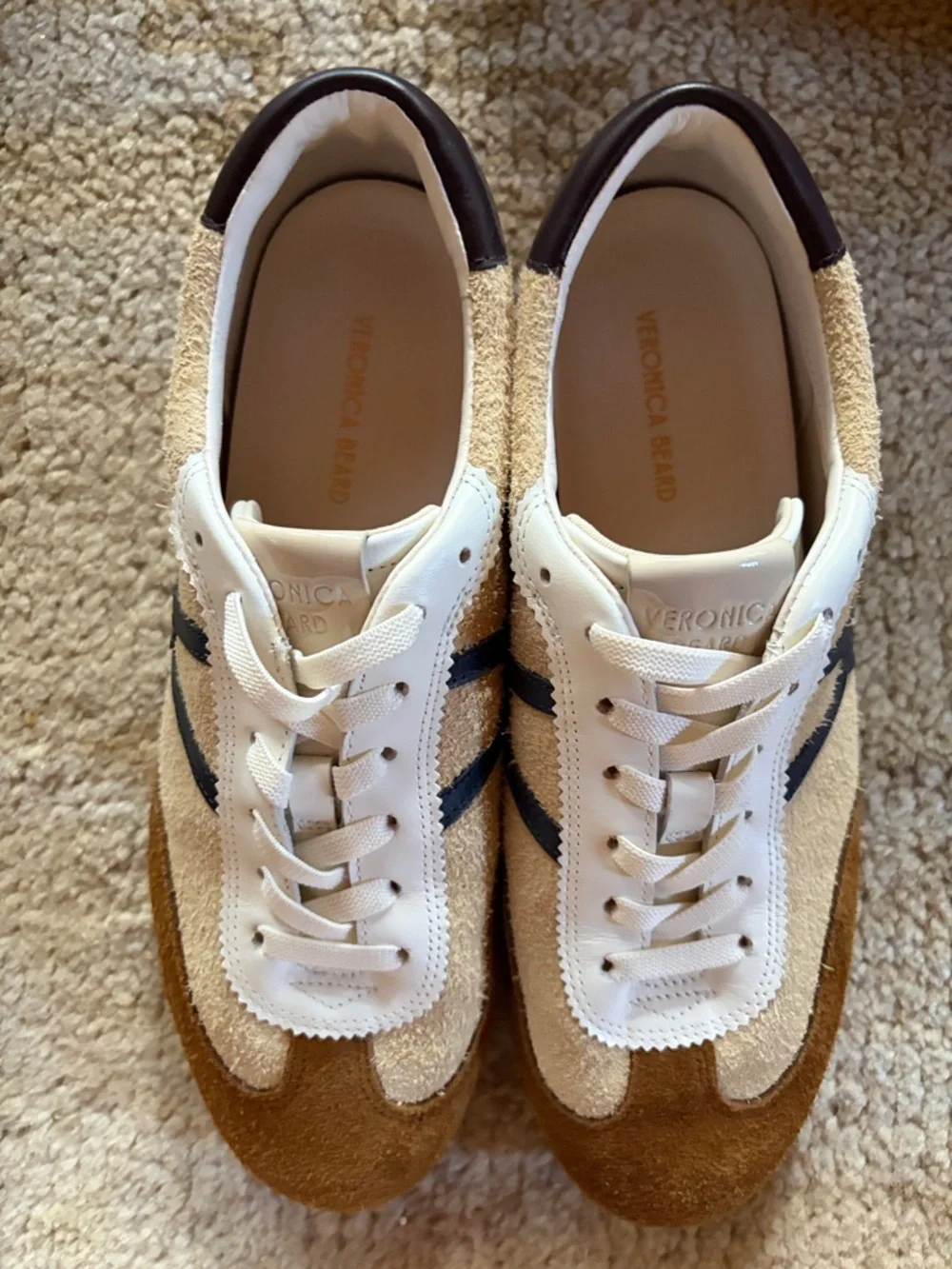 Veronica Beard Beige, Brown & Navy Suede Sneakers